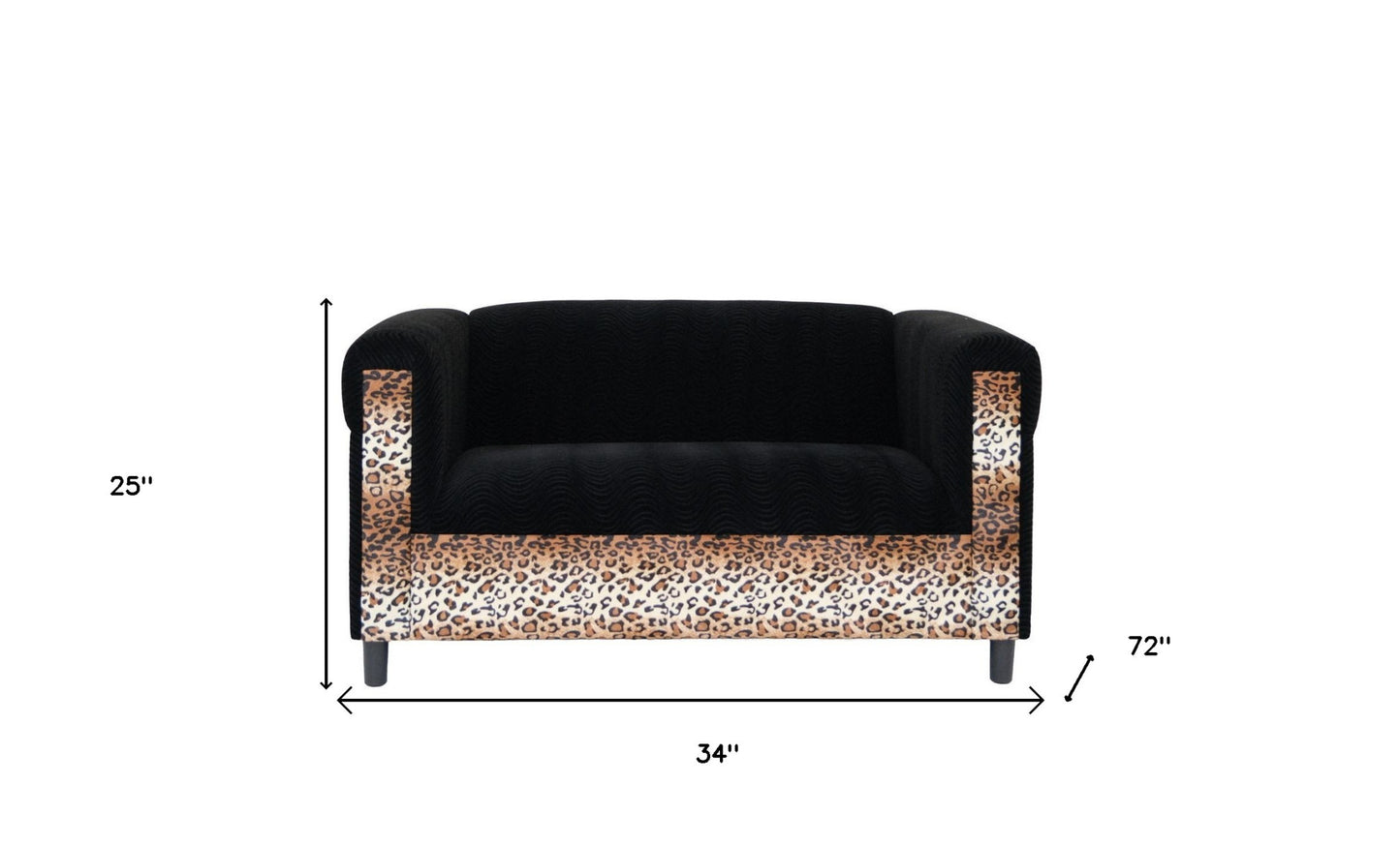 72" Black and Leopard Velvet Love Seat