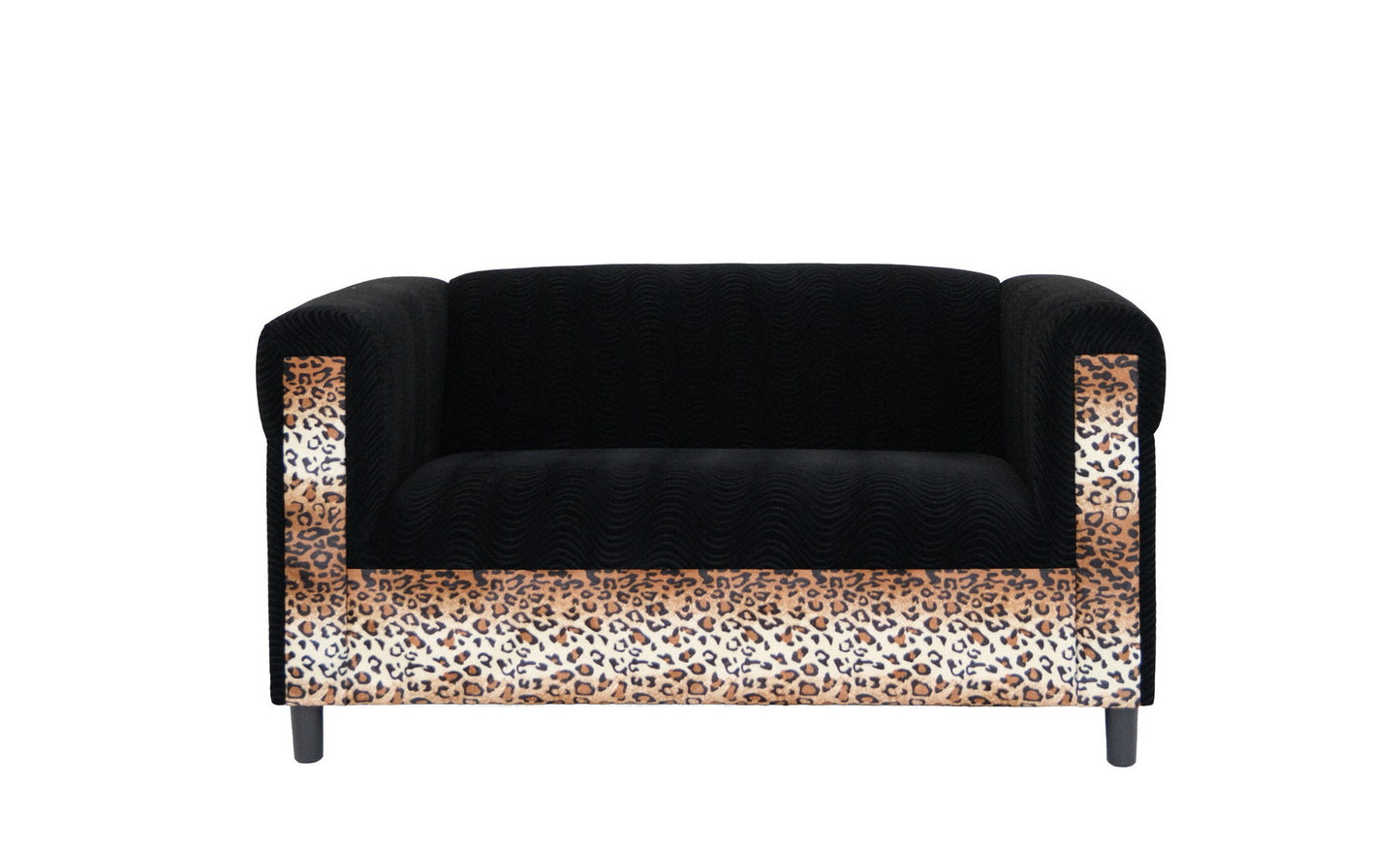 72" Black and Leopard Velvet Love Seat