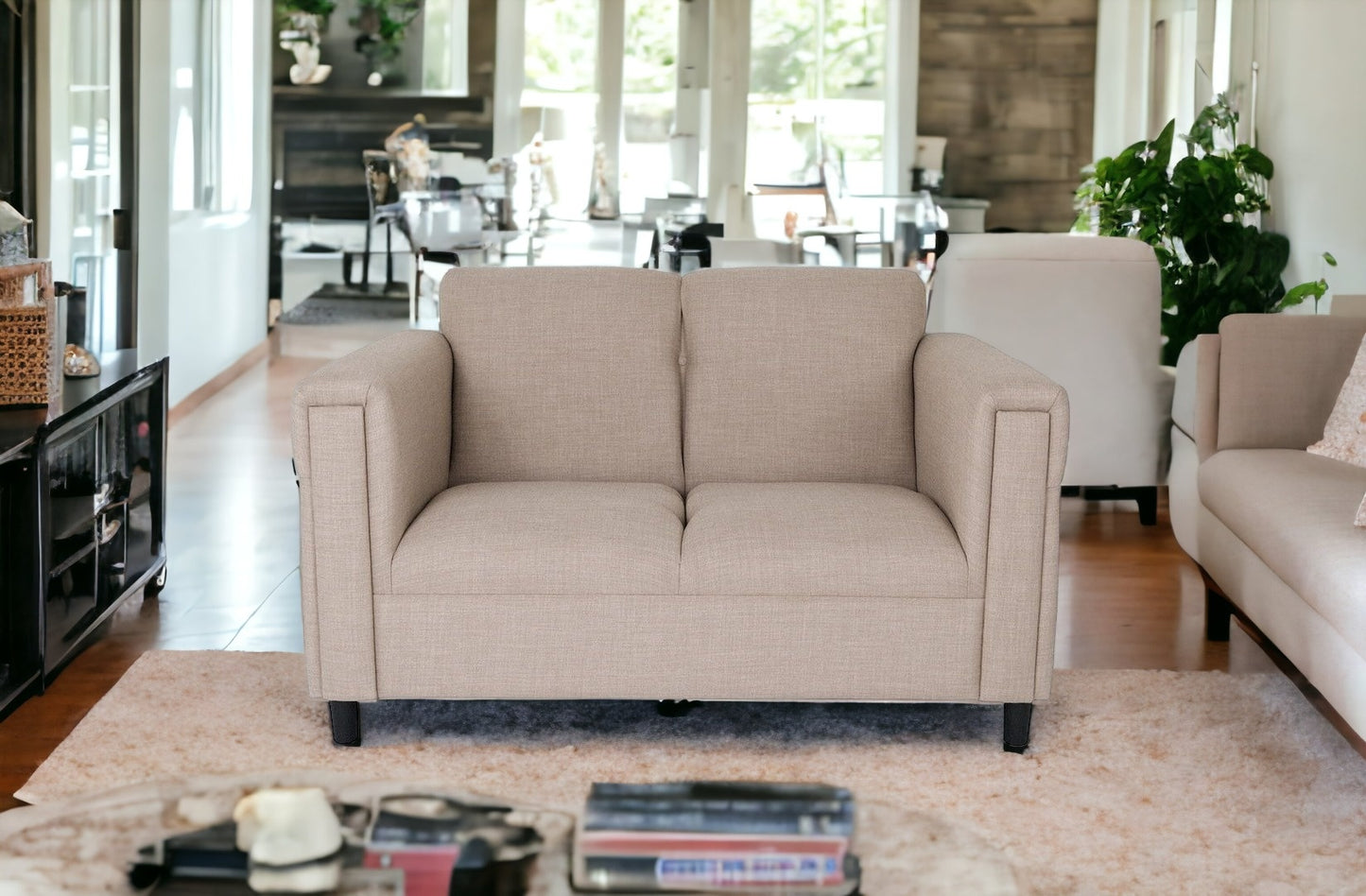 72" Deep Taupe and Black Polyester Blend Love Seat