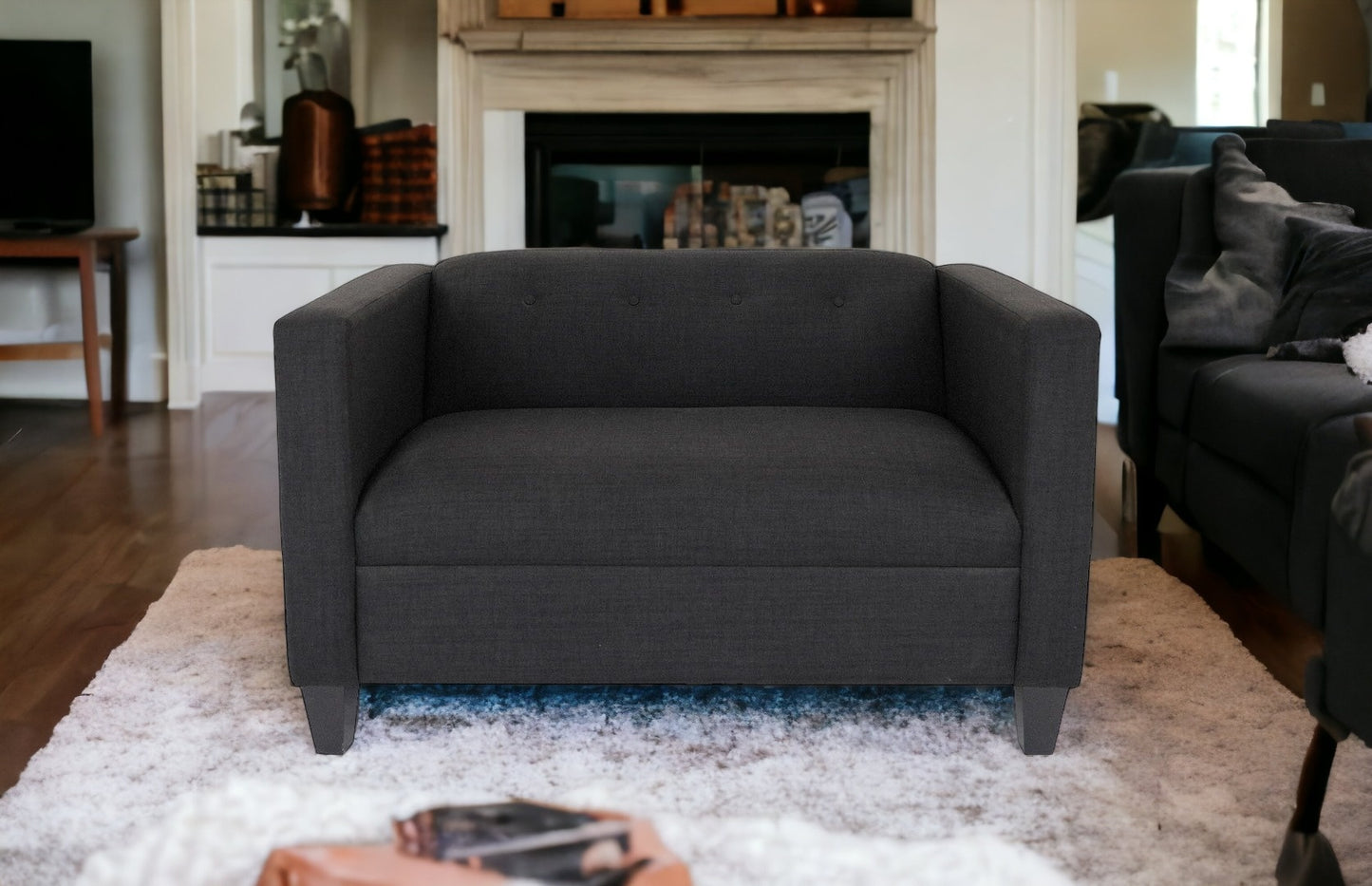 80" Black and Dark Brown Polyester Blend Love Seat