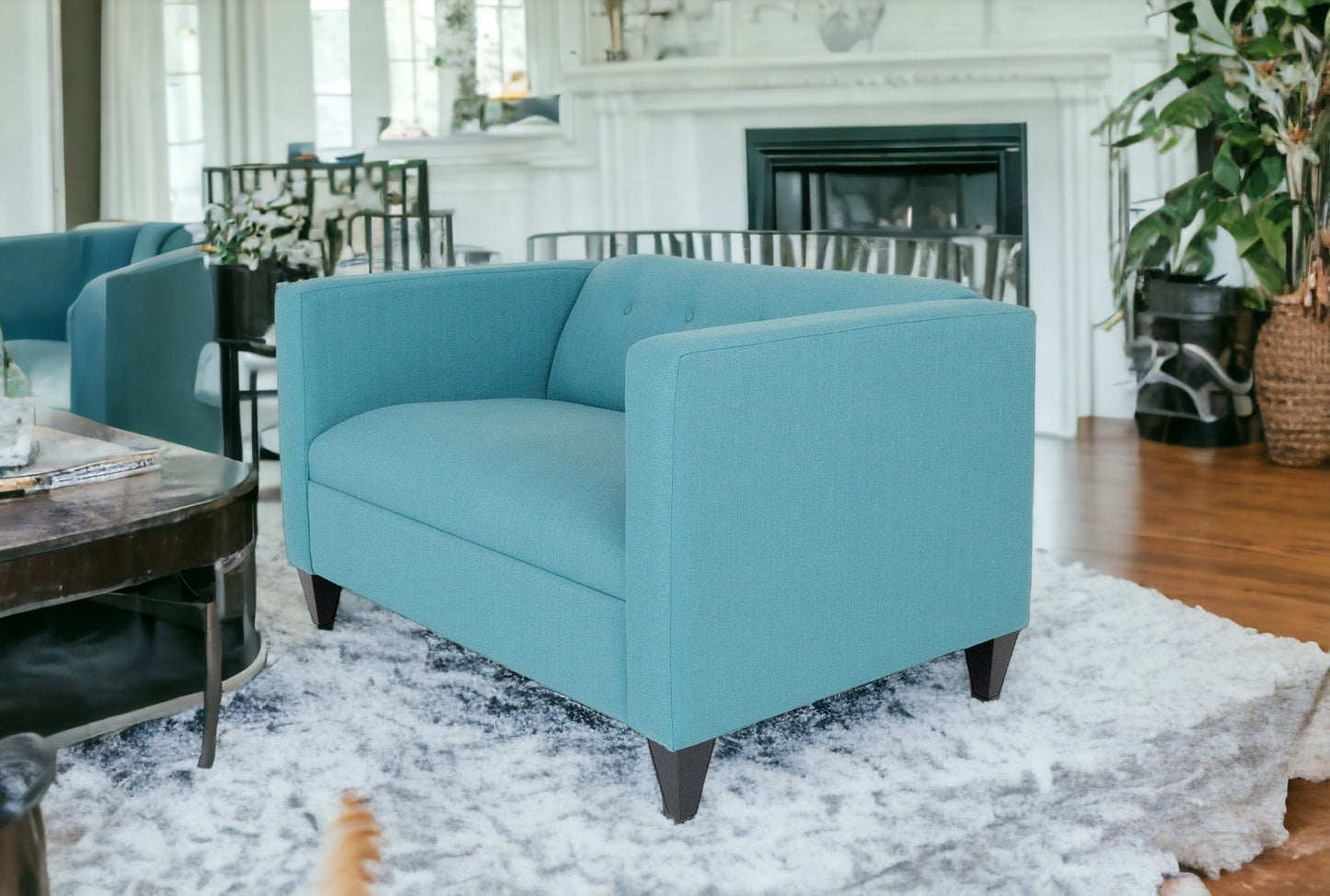 50" Teal Blue Dark Brown Polyester Blend Love Seat