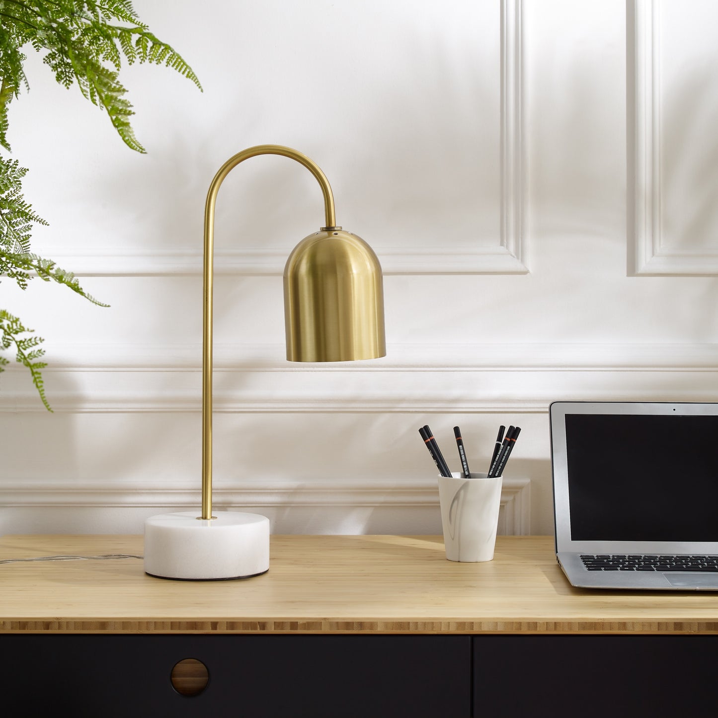 21" Black Iron Desk Table Lamp With Black Bell Shade