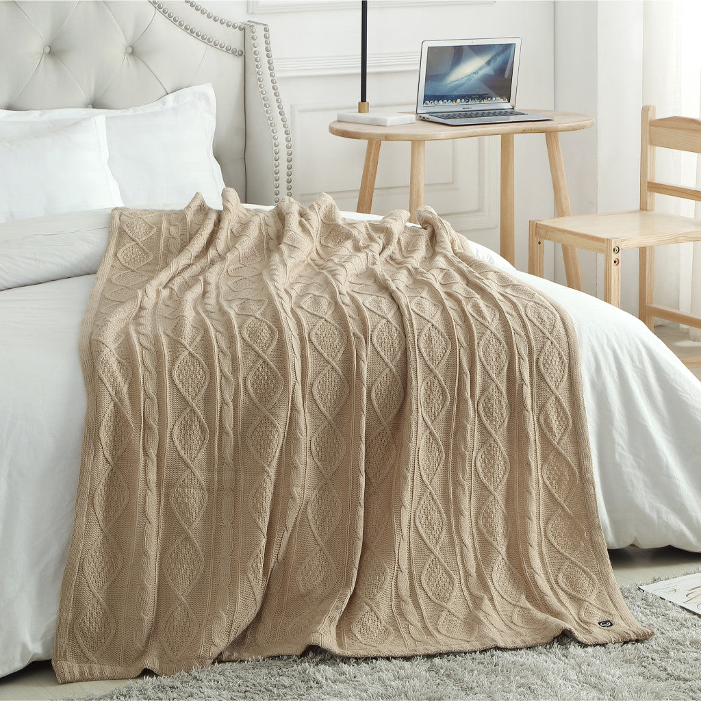 Blush Knitted Acrylic Solid Color Throw Blanket