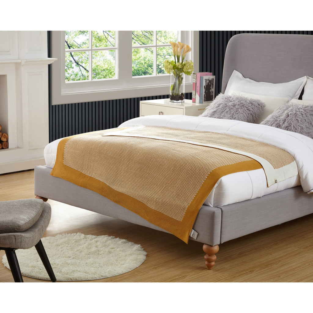 Yellow Knitted Acrylic Polka Dots Throw Blanket