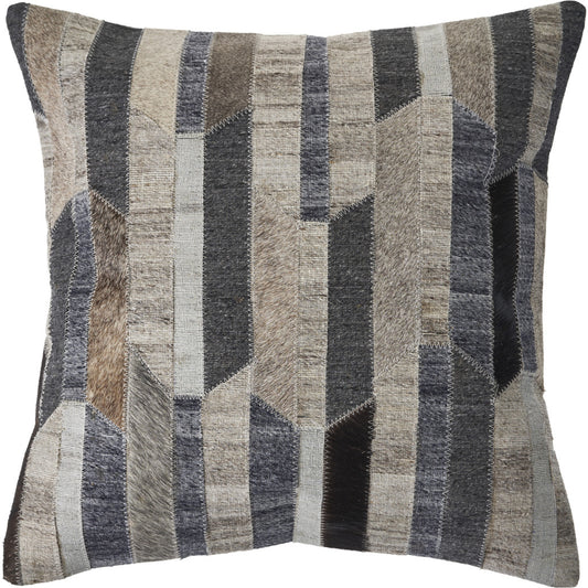 20" X 20" Beige and Gray Striped Faux Leather Zippered Pillow