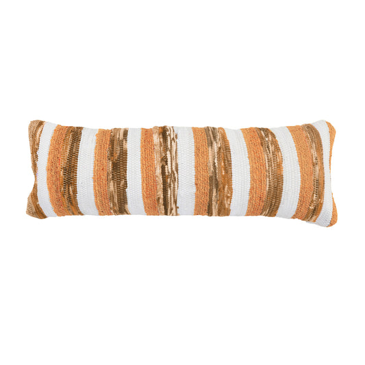 14" X 36" Brown and Orange Striped Cotton Blend Zippered Pillow