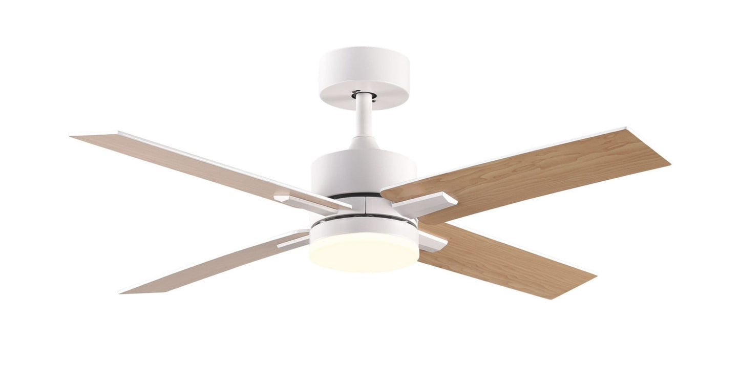 44" White And Brown and White Propeller Four Blade Dimmable Remote Control Integrated Light Ceiling Fan