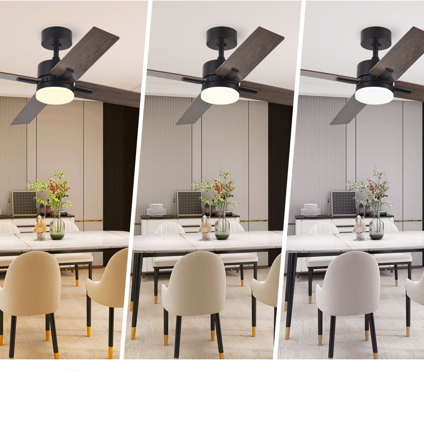 44" Black And Dark Brown Propeller Four Blade Dimmable Remote Control Integrated Light Ceiling Fan