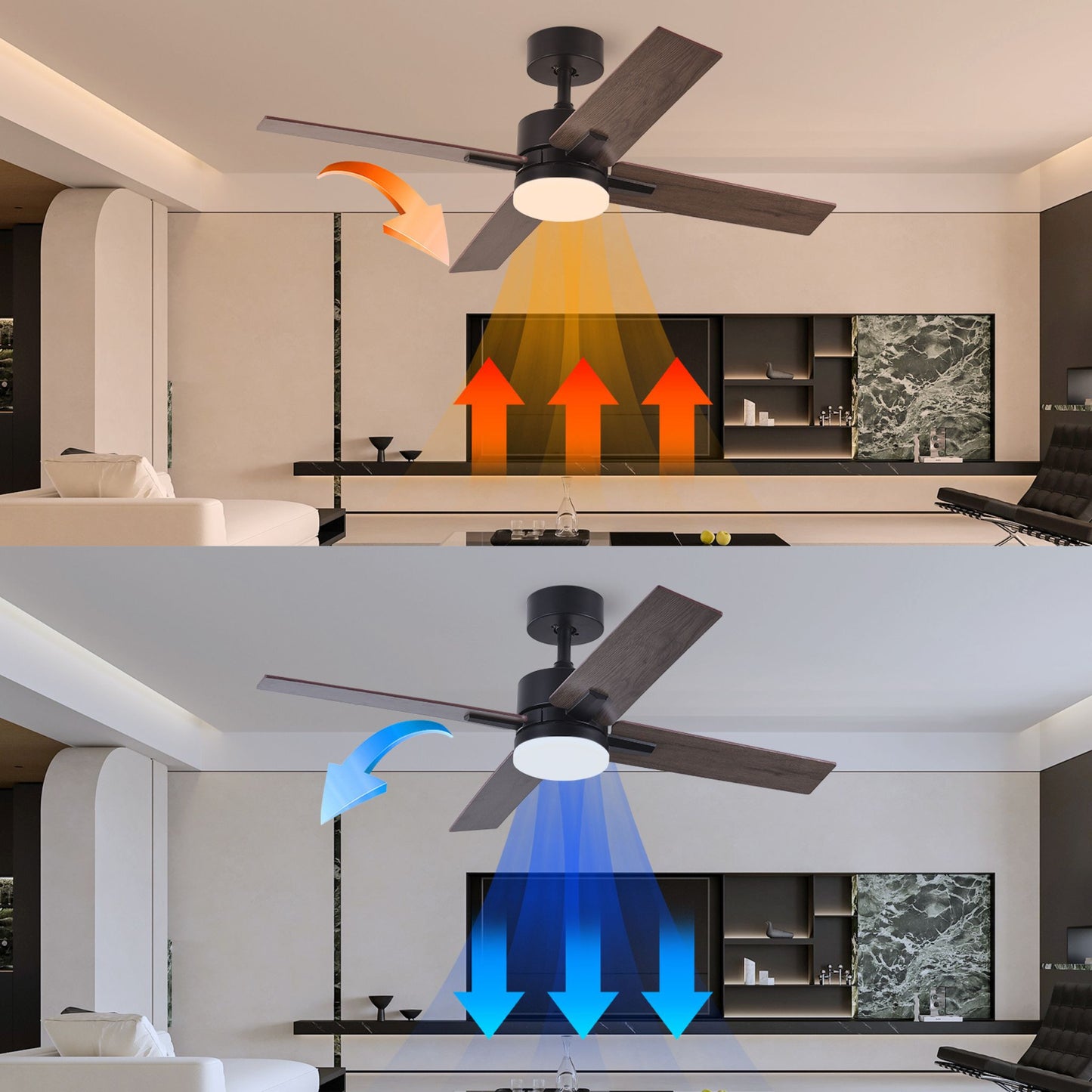 44" Black And Dark Brown Propeller Four Blade Dimmable Remote Control Integrated Light Ceiling Fan