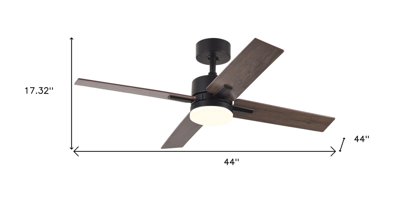 44" Black And Dark Brown Propeller Four Blade Dimmable Remote Control Integrated Light Ceiling Fan
