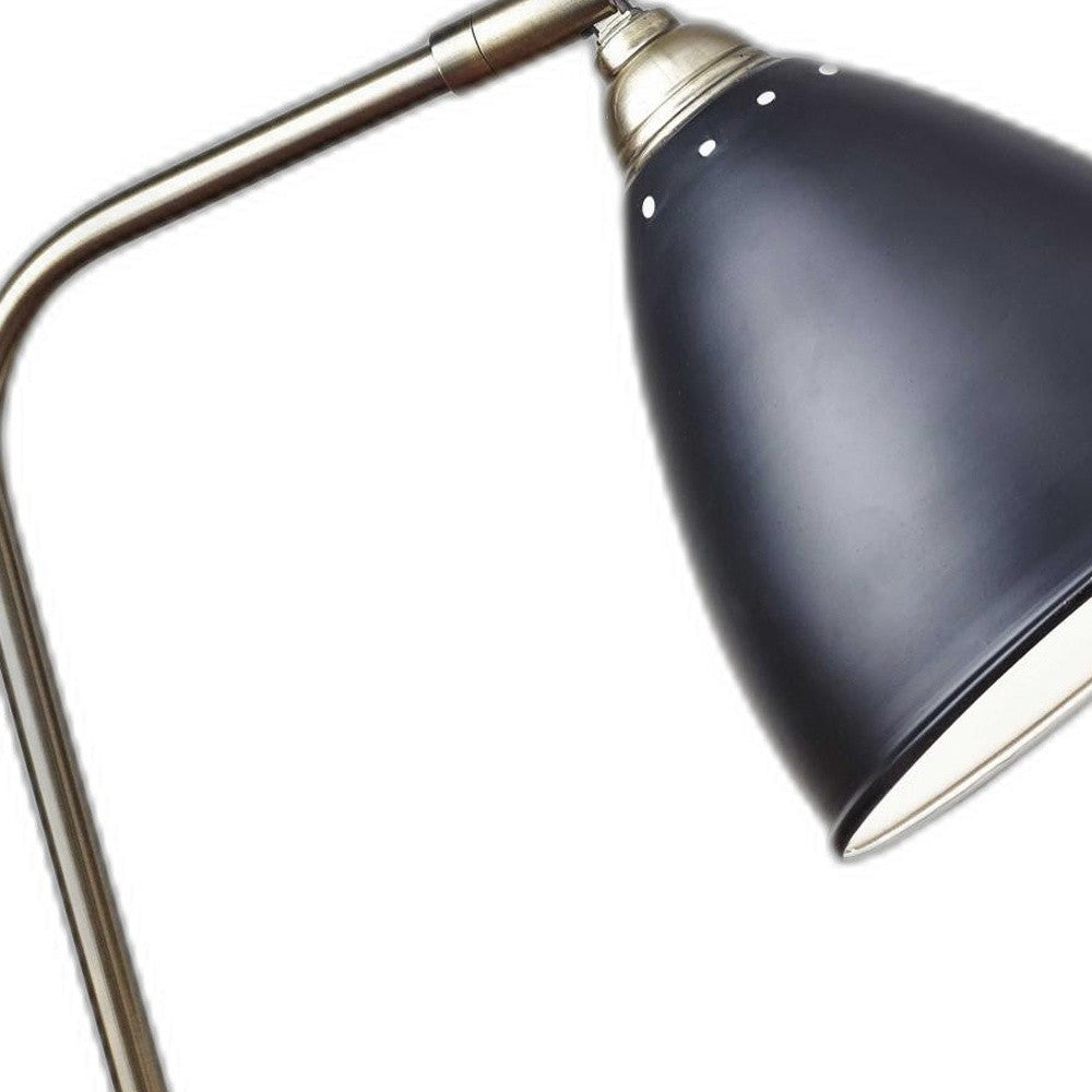 White Metal And Antique Brass Adjustable Usb Port Desk Lamp