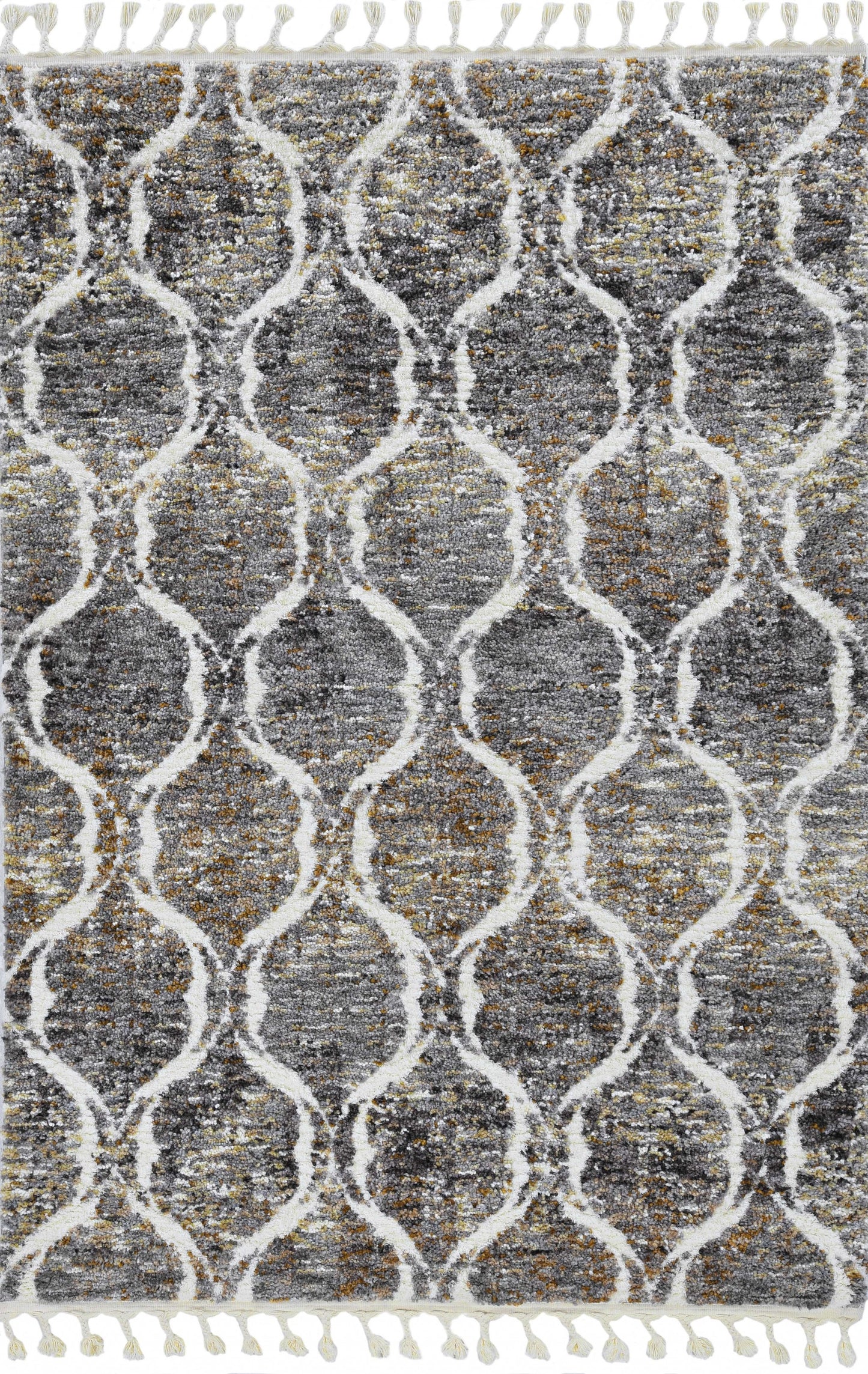 2' X 7' Grey Or Sand Wavy Line Runner Rug With Fringe