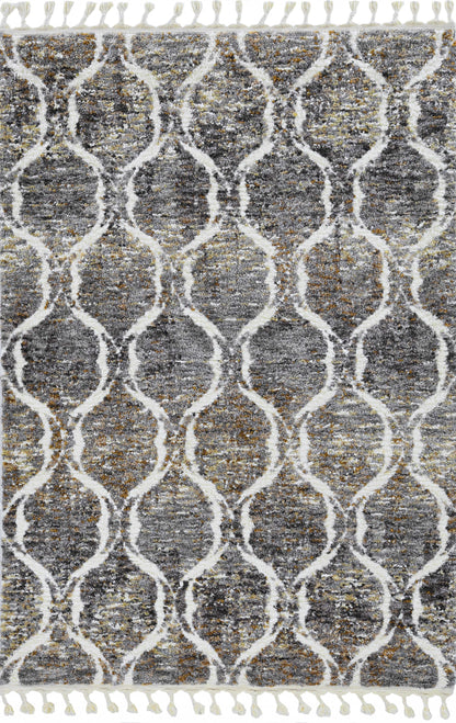 2' X 7' Grey Or Sand Wavy Line Runner Rug With Fringe