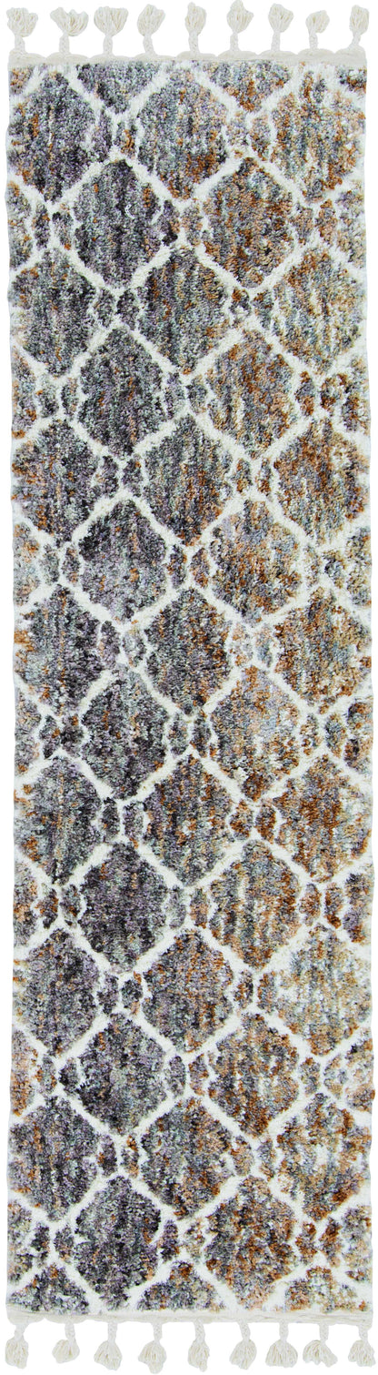 2' X 7' Grey Or Sand Wavy Line Runner Rug With Fringe