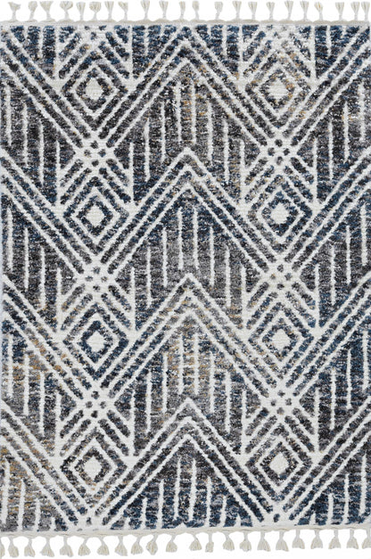 2' X 7' Grey Or Ivory Geometric Diamond Runner Rug With Fringe