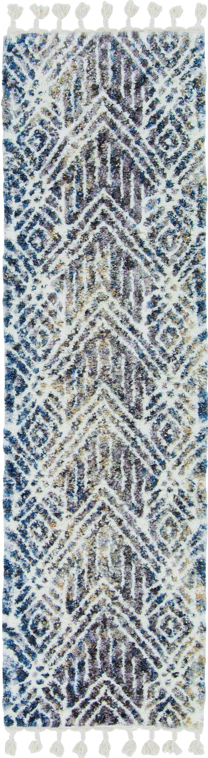2' X 7' Grey Or Ivory Geometric Diamond Runner Rug With Fringe