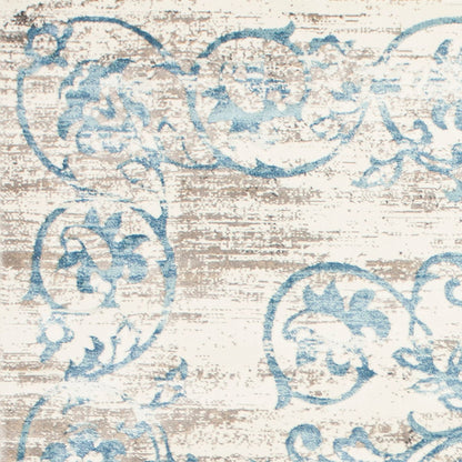 10'X13' Ivory Blue Machine Woven Distressed Floral Indoor Area Rug