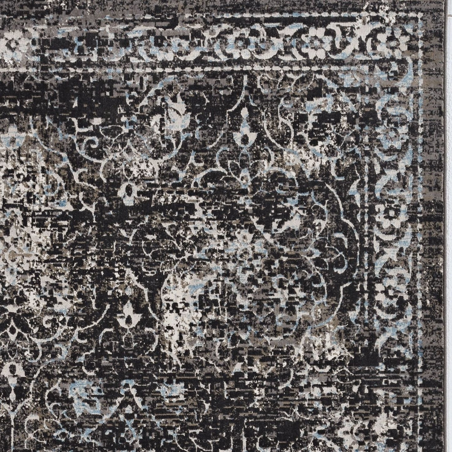10'X13' Midnight Black Machine Woven Vintage Floral Indoor Area Rug