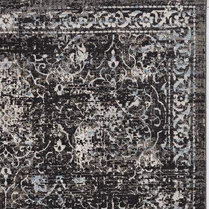 10'X13' Midnight Black Machine Woven Vintage Floral Indoor Area Rug
