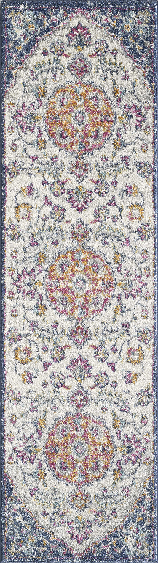 7' X 9' Ivory Or Navy Floral Distressed Indoor Area Rug