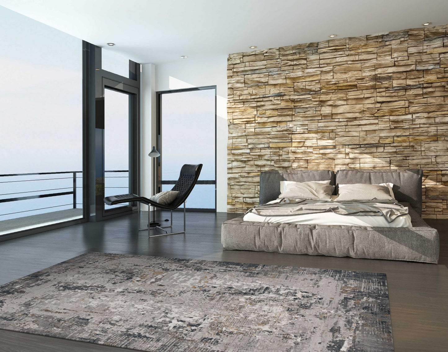 3'X5' Grey Machine Woven Abstract Brushstrokes Indoor Area Rug