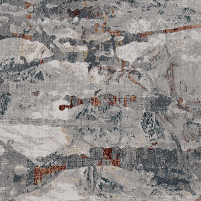 7' Grey Teal Machine Woven Abstract Splatter Indoor Runner Rug