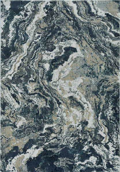 5'X8' Grey Machine Woven Abstract Watercolor Indoor Area Rug