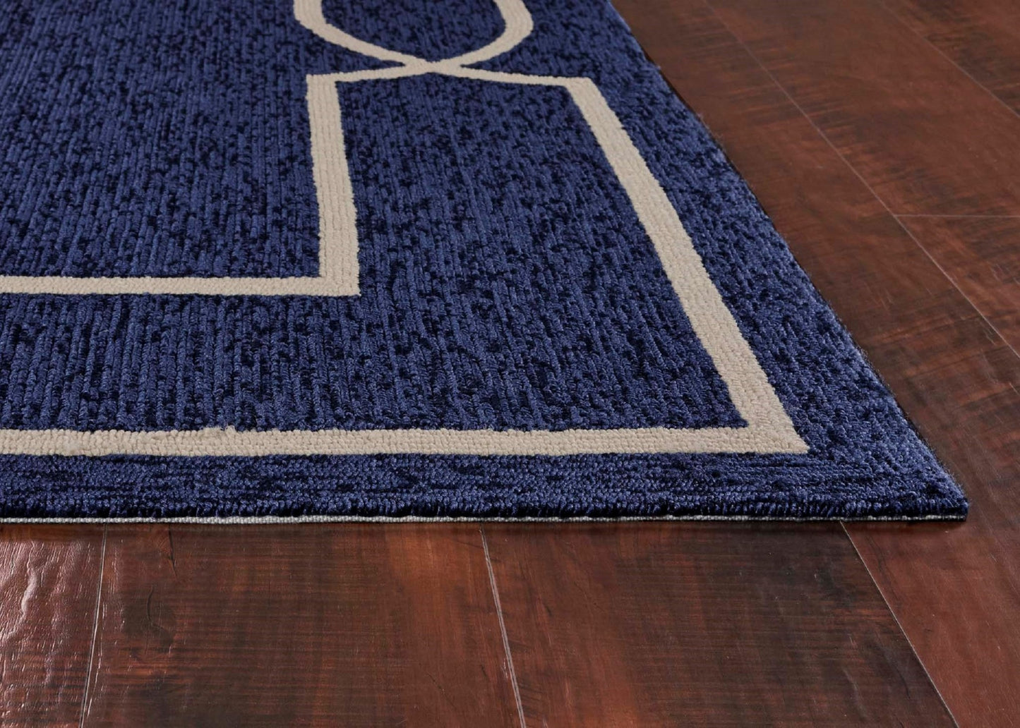 7' Ocean Blue Hand Hooked Uv Treated Bordered Round Indoor Outdoor Area Rug