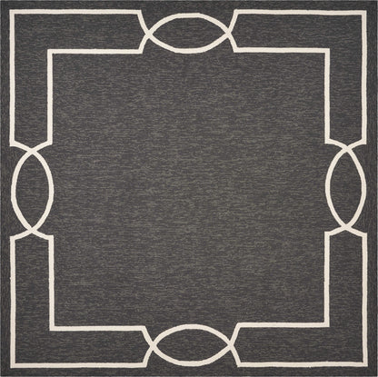 7' Onyx Black Hand Hooked Uv Treated Bordered Round Indoor Outdoor Area Rug