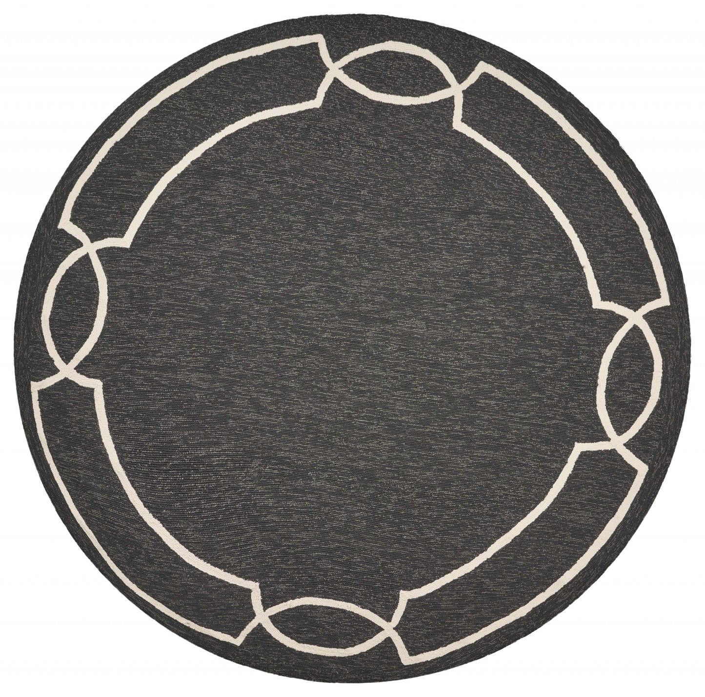 7' Onyx Black Hand Hooked Uv Treated Bordered Round Indoor Outdoor Area Rug