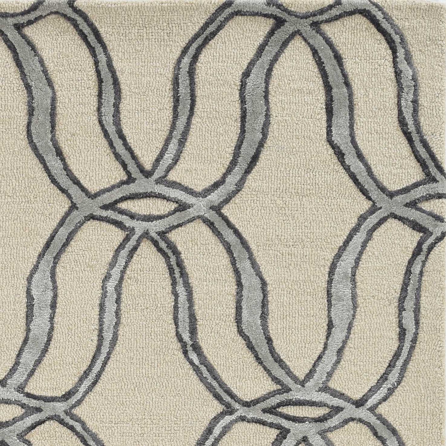 5'X7' Silver Ivory Hand Tufted Vermicular Indoor Area Rug