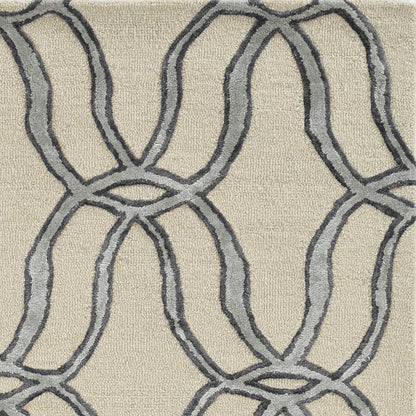 5'X7' Silver Ivory Hand Tufted Vermicular Indoor Area Rug