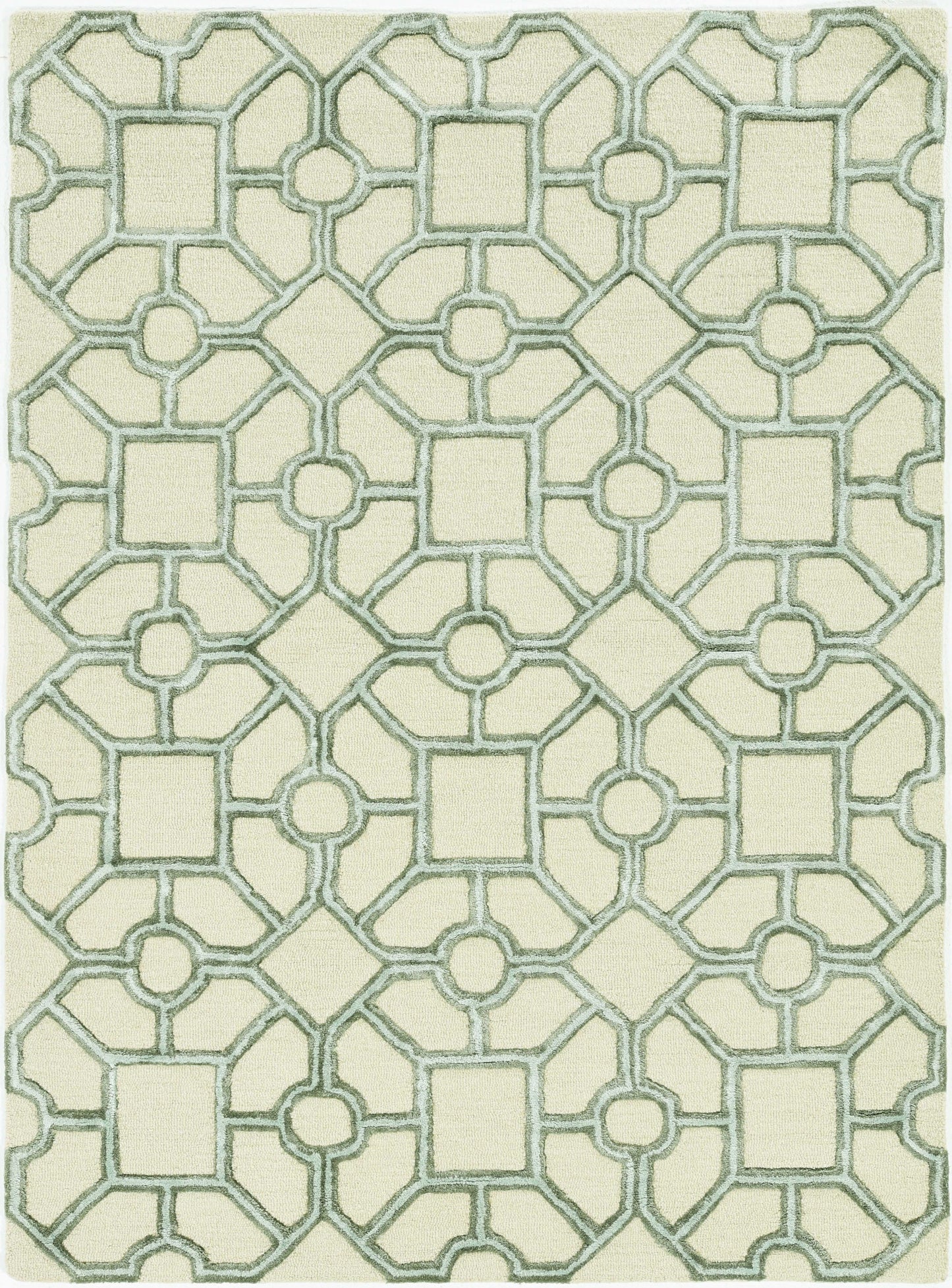 5'X7' Beige Hand Tufted Geometric Indoor Area Rug