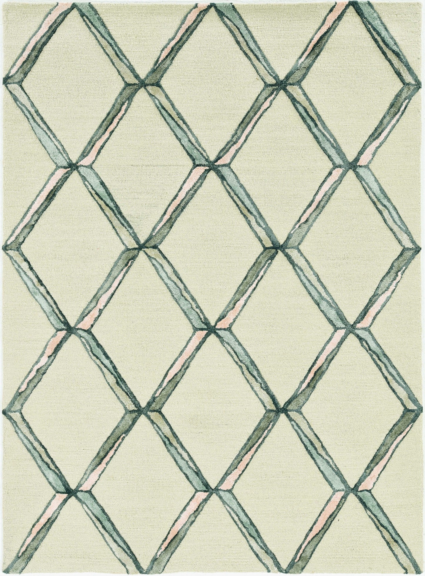 5' X 7' Cream Geometric Diamond Wool Indoor Area Rug