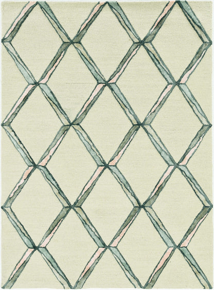 5' X 7' Cream Geometric Diamond Wool Indoor Area Rug