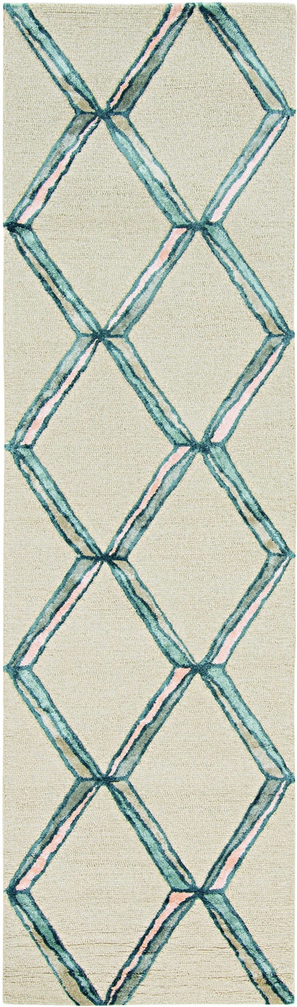 5' X 7' Cream Geometric Diamond Wool Indoor Area Rug