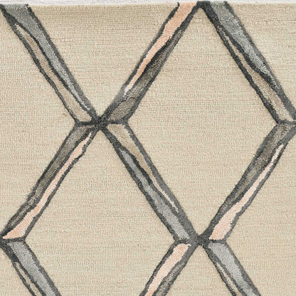 5' X 7' Cream Geometric Diamond Wool Indoor Area Rug