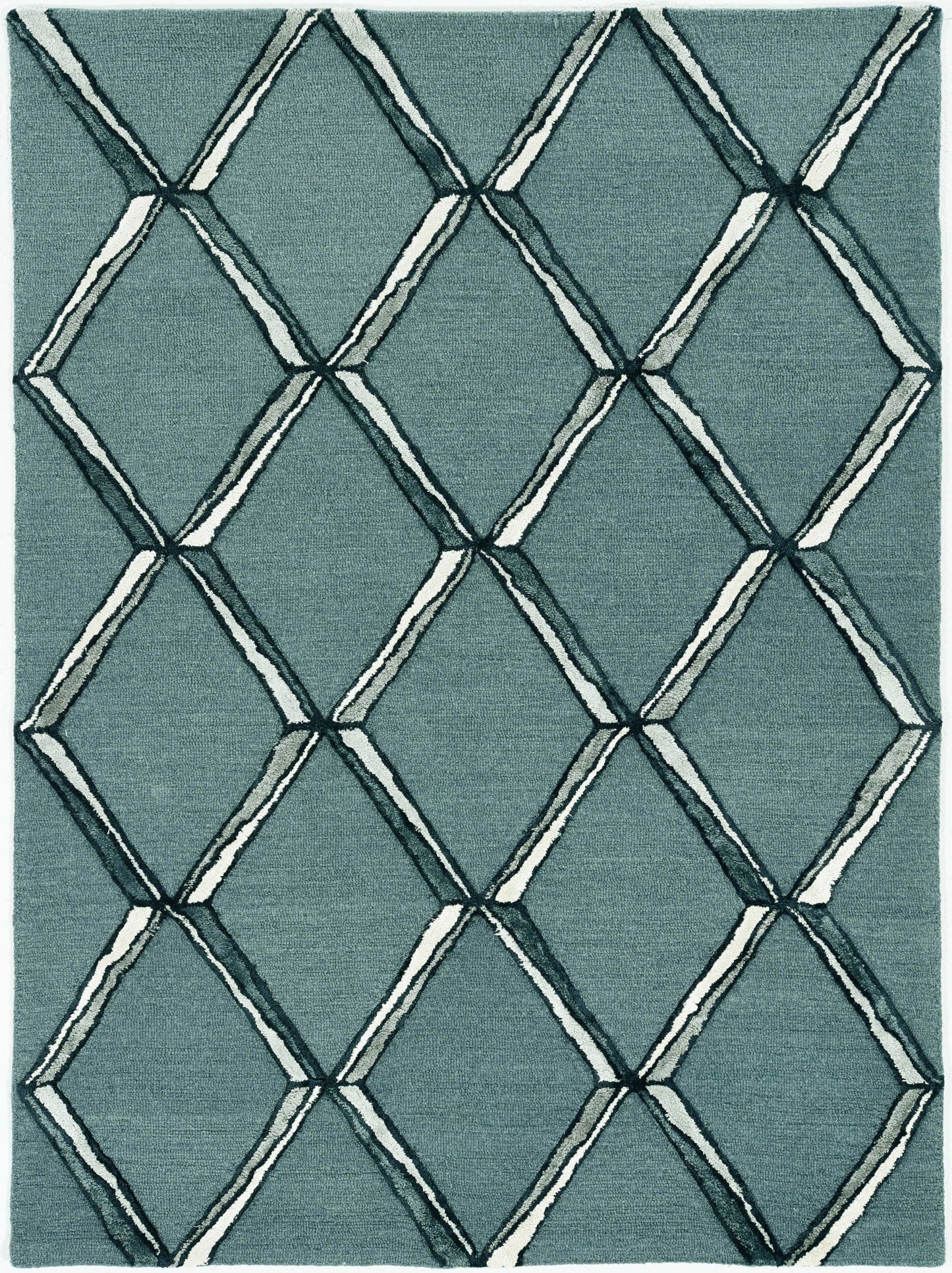 5'X7' Charcoal Silver Hand Tufted Geometric Diamond Pattern Indoor Area Rug