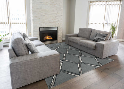 5'X7' Charcoal Silver Hand Tufted Geometric Diamond Pattern Indoor Area Rug