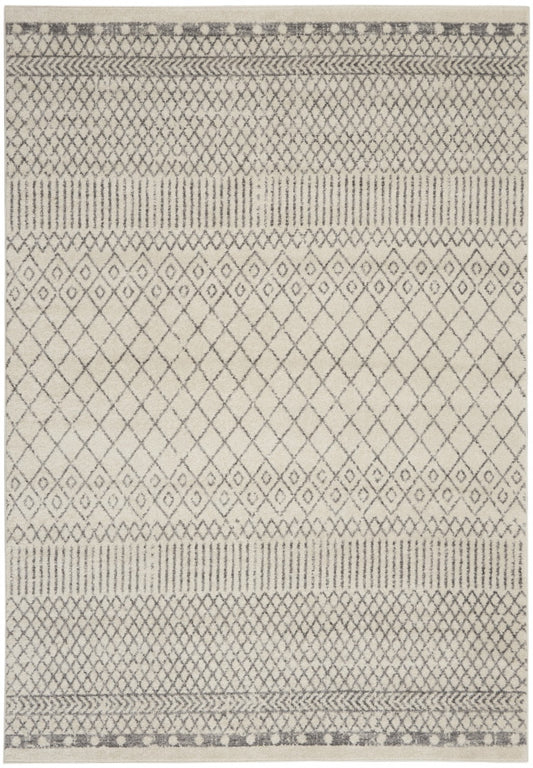 4' Gray Round Geometric Power Loom Area Rug