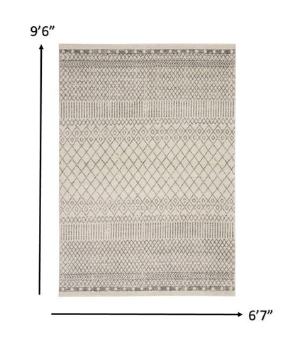4' Gray Round Geometric Power Loom Area Rug