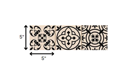 8" X 8" Cream And Black Mosaic Peel And Stick Removable Tiles