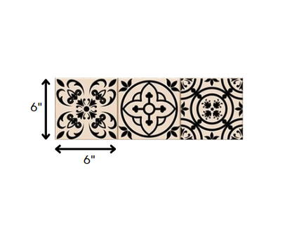 8" X 8" Cream And Black Mosaic Peel And Stick Removable Tiles
