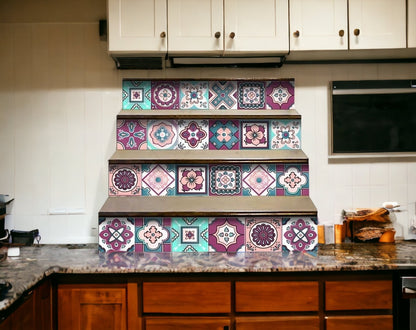 4" X 4" Vintage Turq Blush And Mauve Peel And Stick Removable Tiles