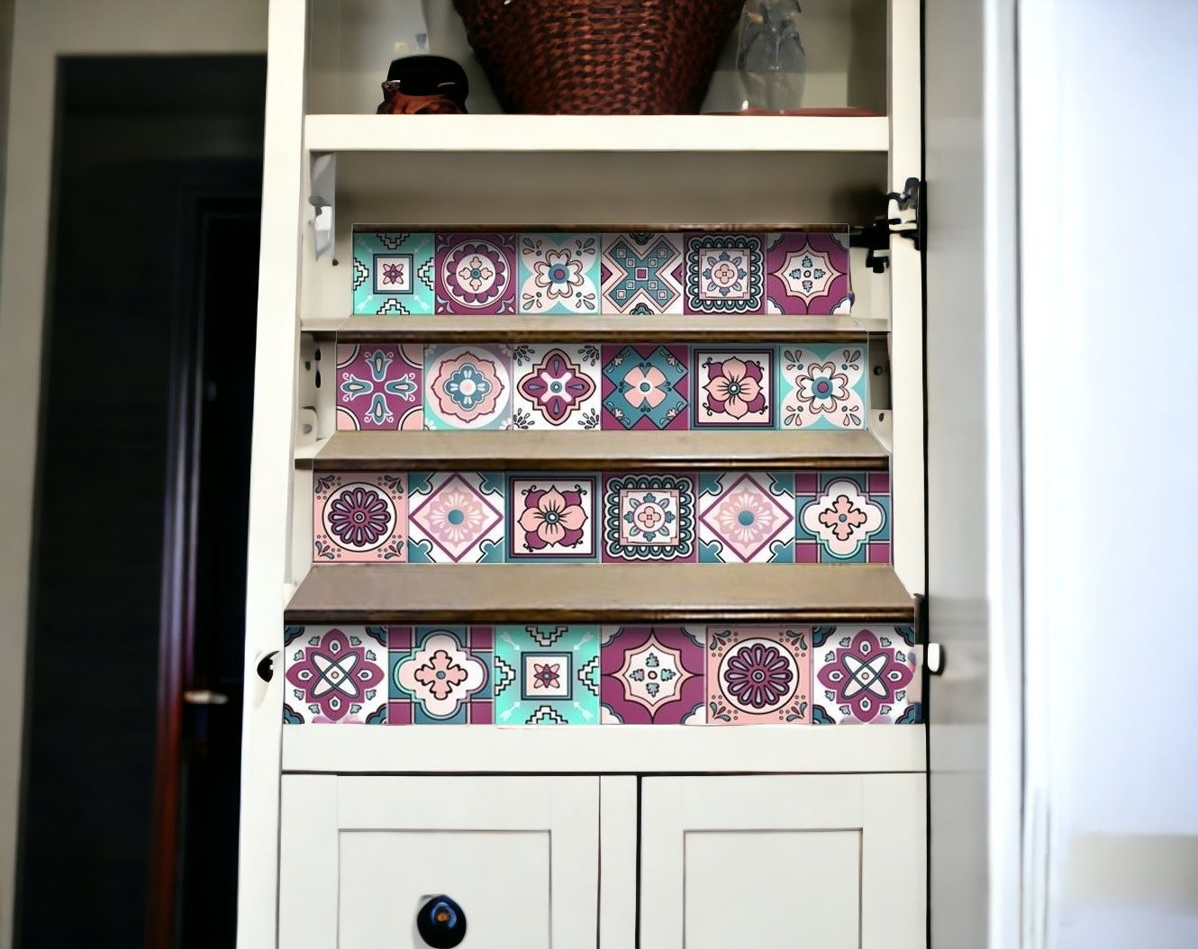 4" X 4" Vintage Turq Blush And Mauve Peel And Stick Removable Tiles