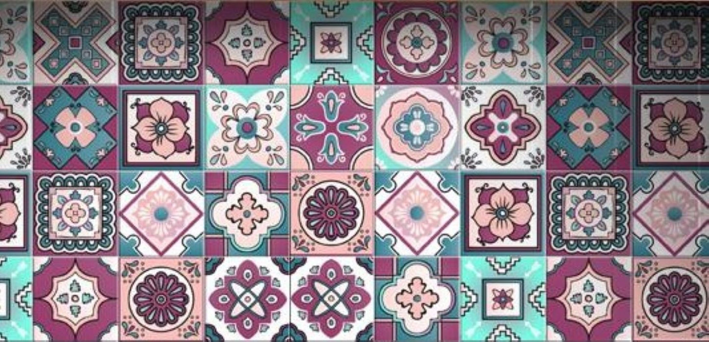 4" X 4" Vintage Turq Blush And Mauve Peel And Stick Removable Tiles