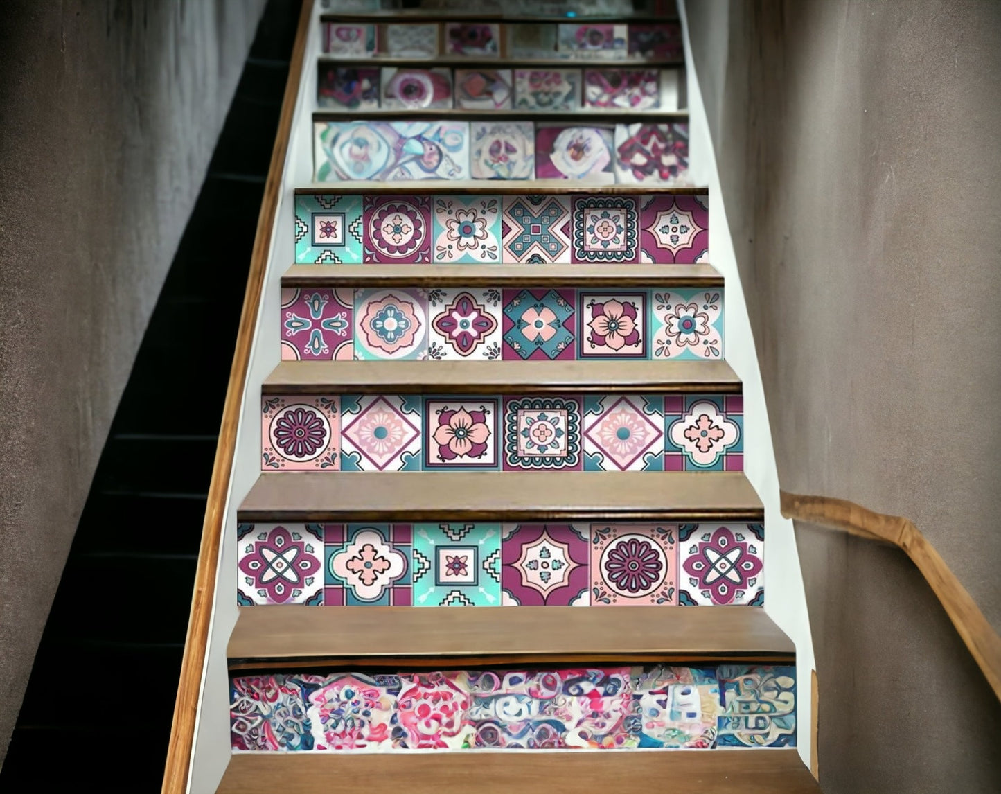 4" X 4" Vintage Turq Blush And Mauve Peel And Stick Removable Tiles