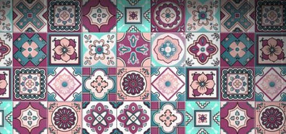 4" X 4" Vintage Turq Blush And Mauve Peel And Stick Removable Tiles