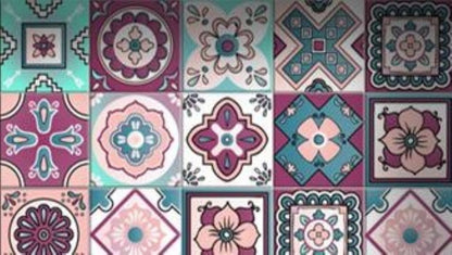 4" X 4" Vintage Turq Blush And Mauve Peel And Stick Removable Tiles