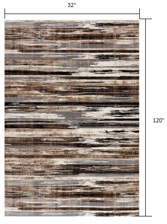 3' X 5' Beige Striped Power Loom Area Rug
